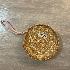 MIU MIU parfums mini pink round straw wristlet